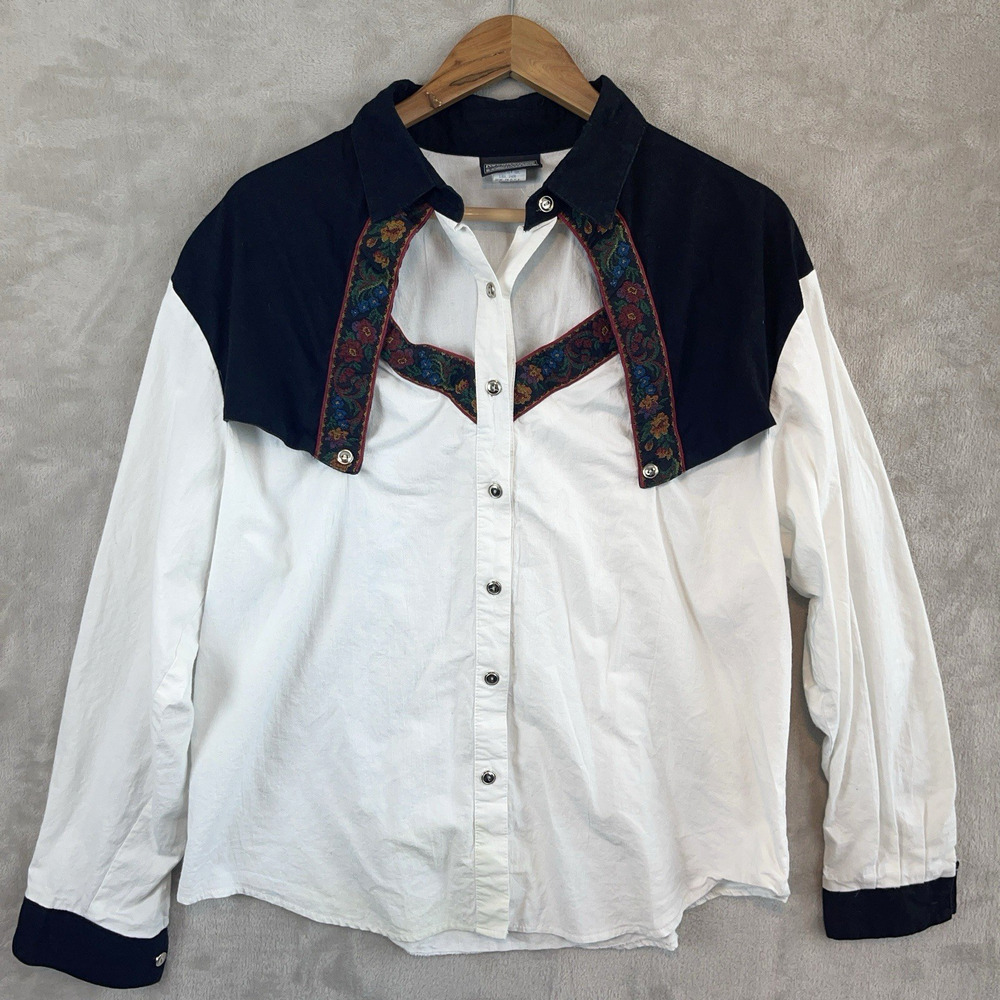 Vintage 90s Roughrider By Circle T Western Women's Shirt XL Floral Tapestry Yoke